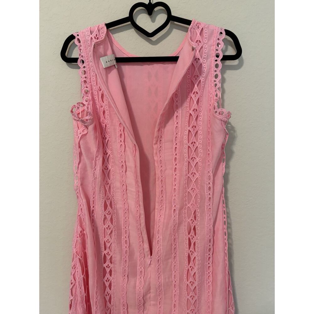 Endless Rose Pink Lace Overlay Dress Round Neck Lined Midi Sleeveless Sz L - Picture 5 of 16